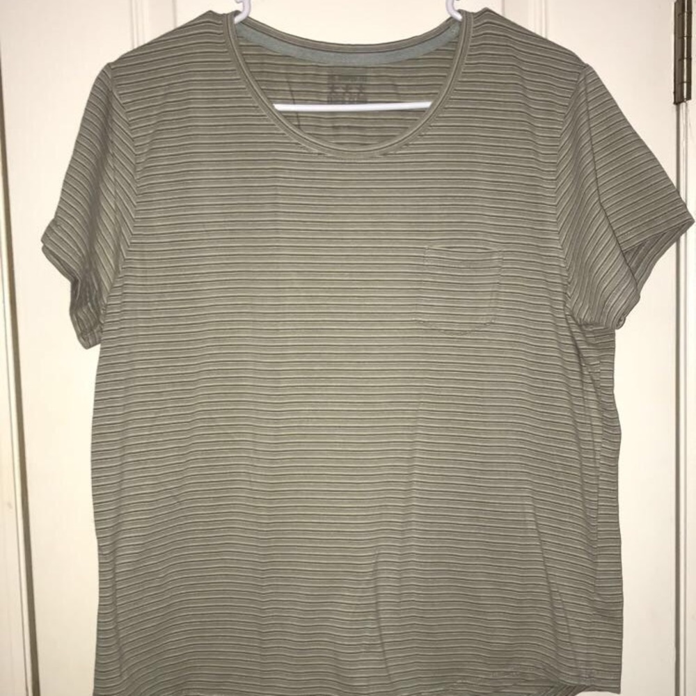 Pale Green Striped Boxy Tee with Pocket